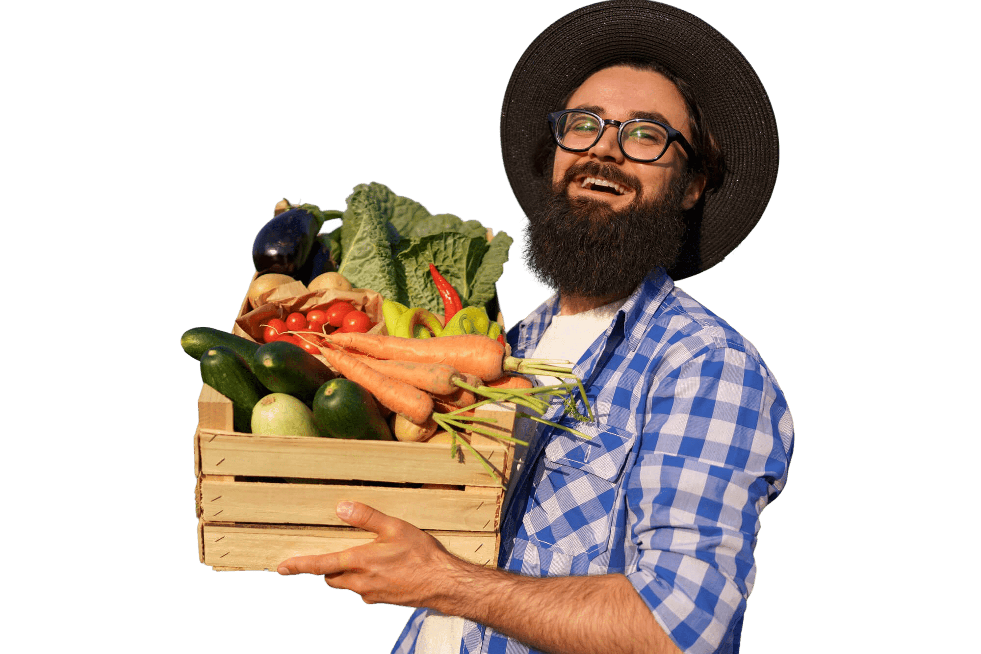 Man holding a crate of vegetables